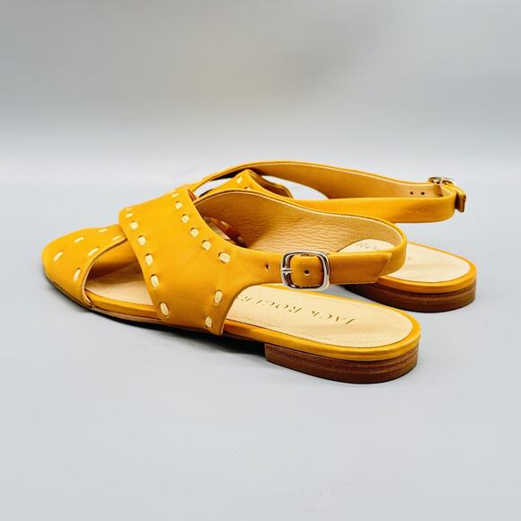 Jack Rogers Sandals Women 8 Yellow Leather Slingback Flat Cross Strap Whipstitch - Picture 6 of 13